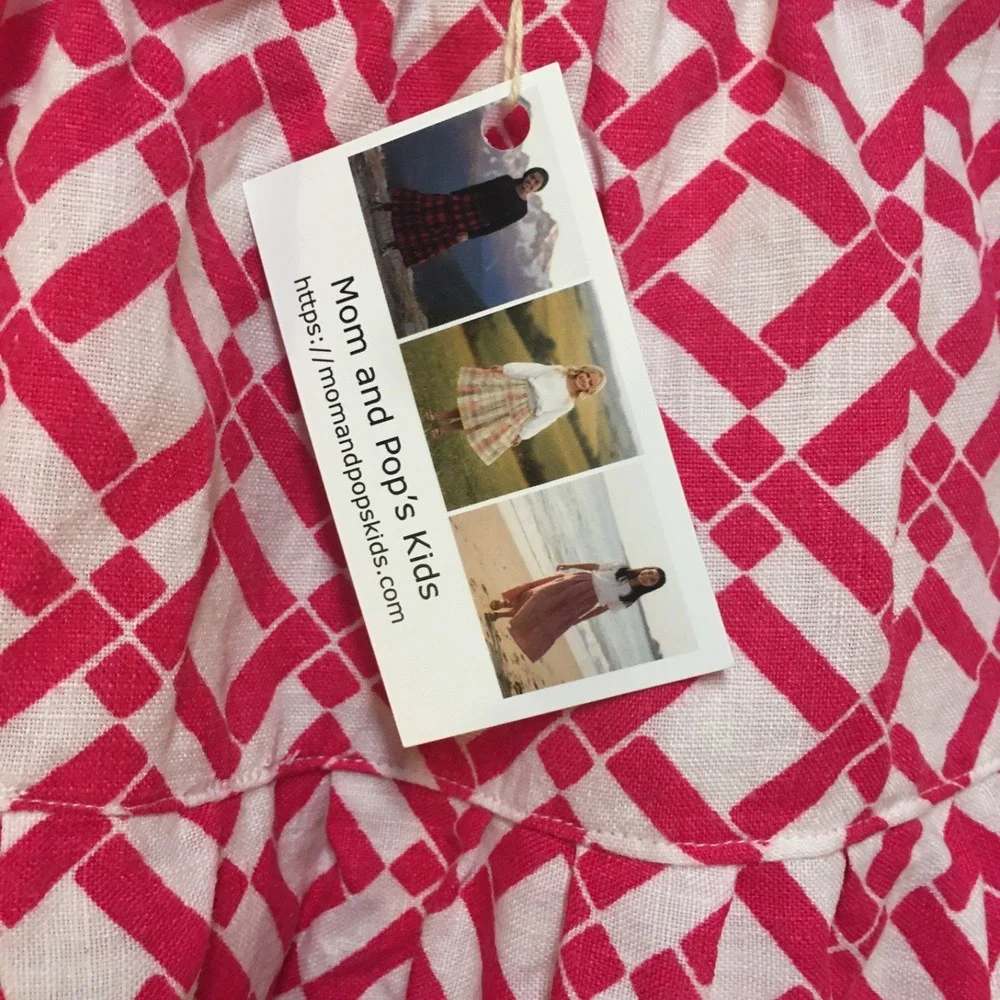 Skirt 100% Linen Girls 6 Midi Pink Geometric Ruffle Tiered Mom and Pop's Kids - Picture 2 of 9